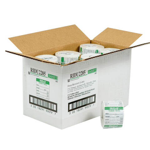 National Checking Friday Item Date Use By Removable Trilingual Label, 2 x 2 inch 500 labels per roll -- 18 rolls per case.