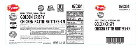 Chicken Patties Breaded Golden Crispy Whole Grain Cn 3.54 Oz 70304-0928
