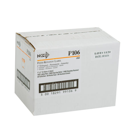 National Checking Company Dateit Orange Trilingual Permanent Label - Saturday, 1 x 1 inch -- 1000 per case.