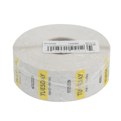 National Checking Company Dateit Yellow Trilingual Removable Label - Tuesday, 1 x 1 inch -- 1000 per case.
