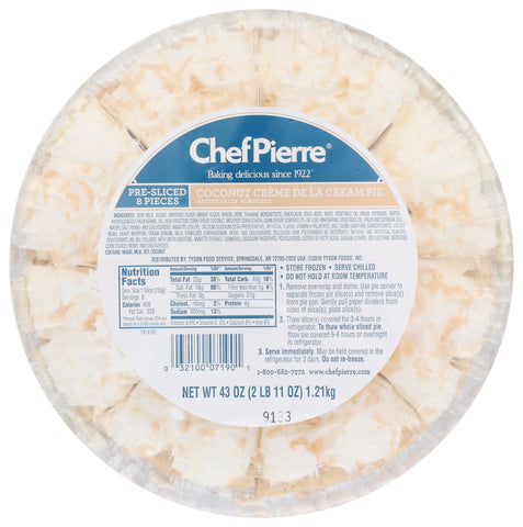 Chef Pierre Pre Sliced Coconut Creme de la Cream Pie, 43 Ounce -- 4 per case.