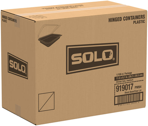 Solo Creative Carryouts BoxLine Black Medium Polystyrene Dinnerbox Hinged Container, 11.5 x 8.1 x 3 inch -- 100 per case