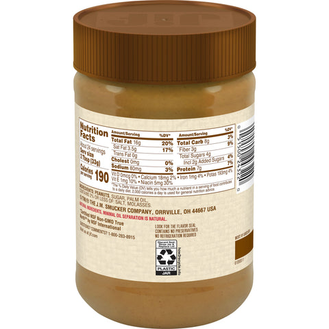Jif Natural Creamy Peanut Butter, 28 Ounce -- 10 per case.