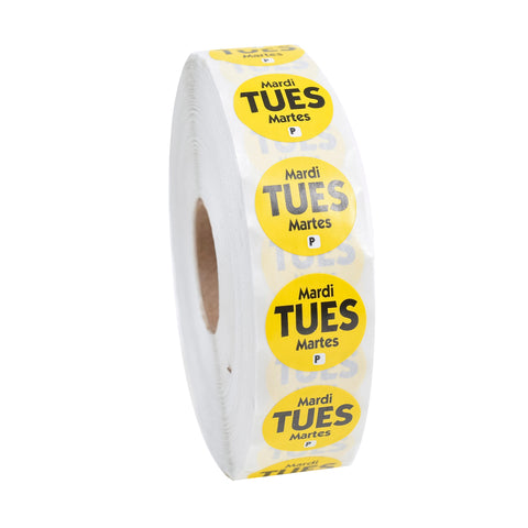 National Checking LABEL CIRCLE PERMANENT TRILINGUAL YELLOW TUESDAY .75″