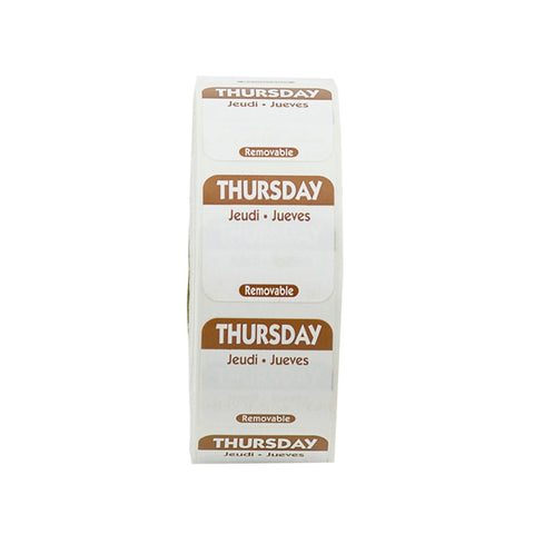 National Checking Company Dateit Brown Trilingual Removable Label - Thursday, 1 x 1 inch -- 1000 per case.
