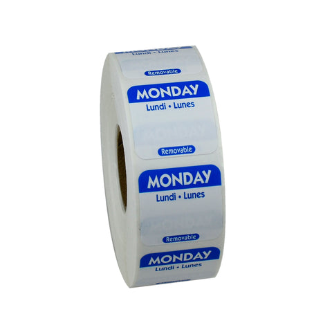 National Checking Company Dateit Blue Trilingual Removable Label - Monday, 1 x 1 inch -- 1000 per case.