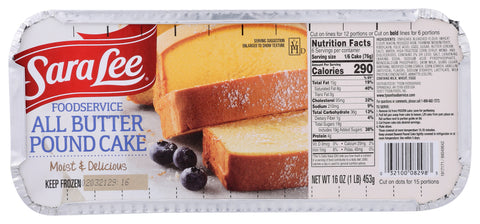 Sara Lee Large Pound Cake, 10 inch -- 12 per case.