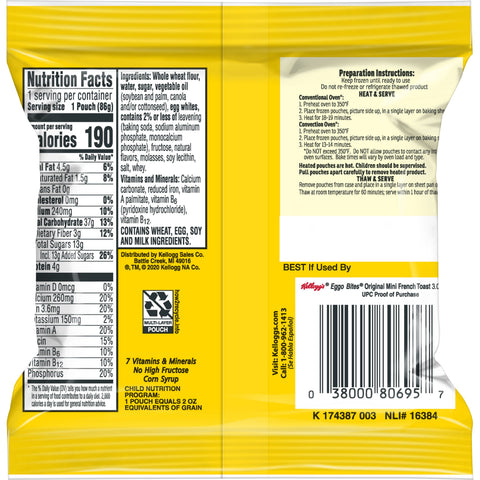 Eggo Minis Original French Toast, 3.03 Ounce -- 72 per case.