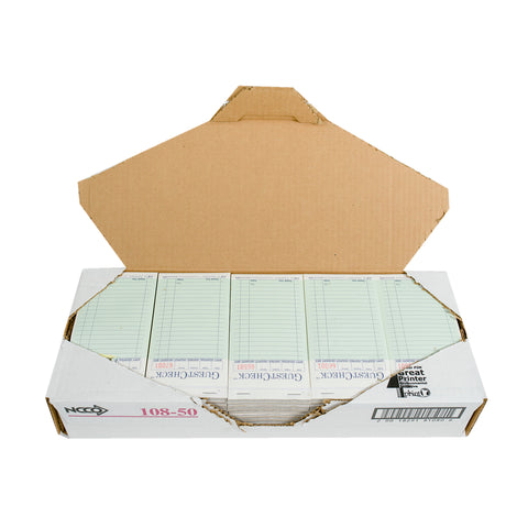 National Checking Company Carbonless Guest Check Paper - 2 Part Green, 19 Line, 3.4 x 6.75 inch -- 2500 per case.