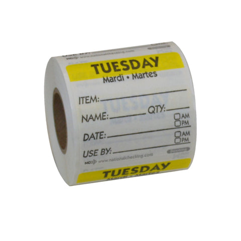 DateIt™ LABEL TRILINGUAL ITEM/DATE/USE BY DISSOLVING YELLOW TUESDAY 2X2