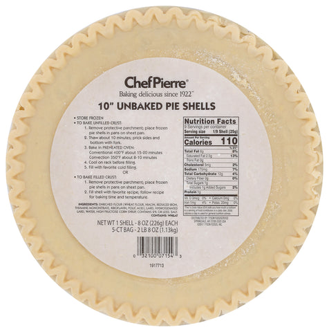 Pie Shell Lard Shortening Unbaked 10