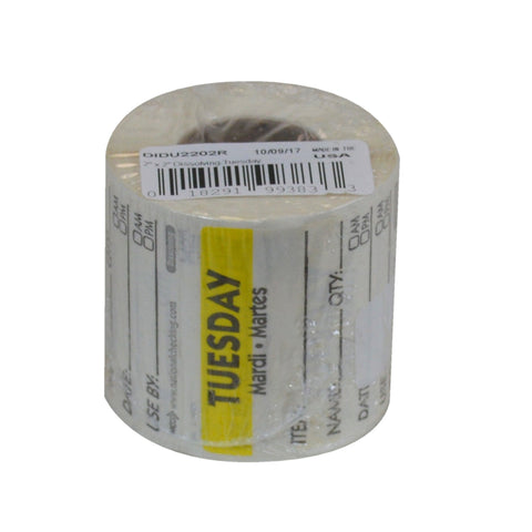 DateIt™ LABEL TRILINGUAL ITEM/DATE/USE BY DISSOLVING YELLOW TUESDAY 2X2