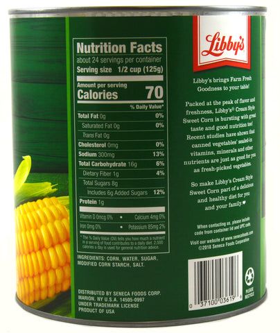 Libby Fancy Cream Style Corn - no. 10 can, 6 cans per case