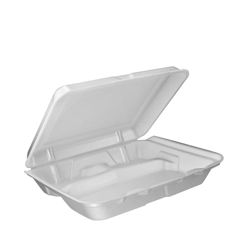 Dart Performer® CONTAINER FOAM WHITE LARGE 3-COMPARTMENT HINGED LID 9.5X9.3X3