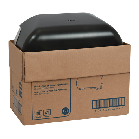 Tork Plastic Smoke Twin Standard Roll Bath Tissue Dispenser, 7.5 x 7 x 12.75 inch