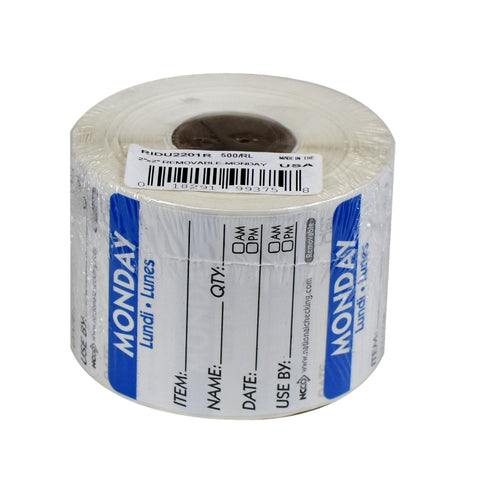 Label Trilingual Item/date/use By Removable Blue Monday 2x2