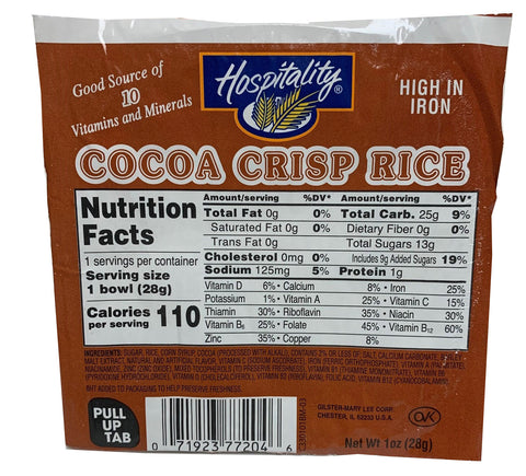 Hospitality CEREAL COCOA CRISP RICE BOWL PACK