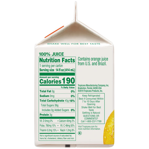 Tropicana Pure Premium JUICE ORANGE HOMESTYLE PURE PREMIUM SINGLE SERVE CARTON