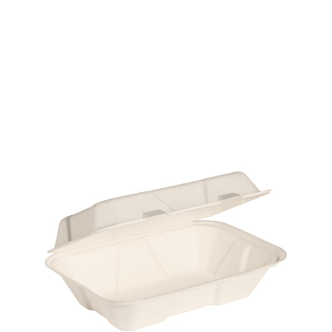 Solo Ivory Bagasse Hinged Container, 9.1 x 6.1 x 3.0 inch -- 200 per case