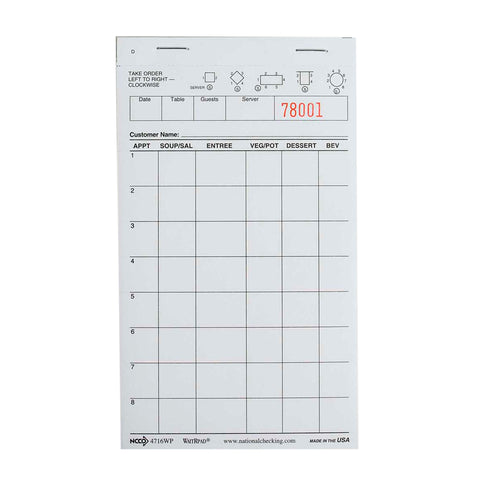 National Checking GUEST CHECK WAITRESS PAD 1-PART WHITE 4.25X7.25