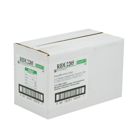 National Checking Friday Item Date Use By Removable Trilingual Label, 2 x 2 inch 500 labels per roll -- 18 rolls per case.