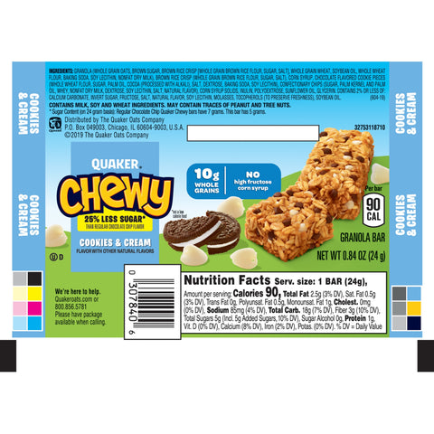 Quaker® GRANOLA BAR REDUCED SUGAR COOKIES N' CREAM