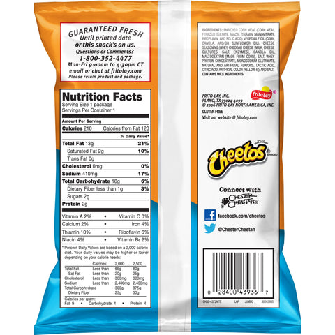 Cheetos Regular Cheese Flavored Puffs Snack, 1.375 Ounce -- 64 per case.