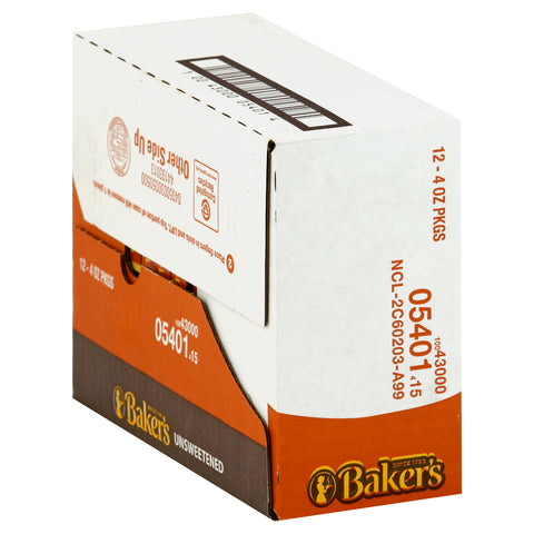 Baker's Premium Unsweetened Chocolate Baking Bar, 4 Ounce -- 12 per case