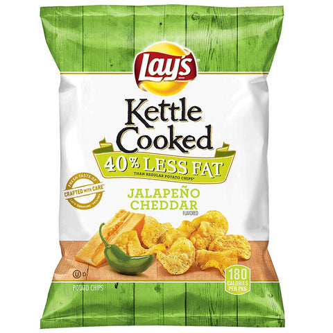 Lays Kettle Cooked Jalapeno and Cheddar Potato Chips, 1.375 Ounce -- 64 per case.