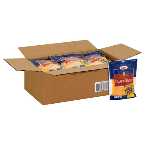 Kraft Zip Pak Natural Finely Shredded Sharp Cheddar Cheese, 8 Ounce -- 12 per case.