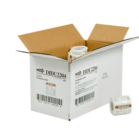 DateIt™ LABEL TRILINGUAL ITEM/DATE/USE BY DISSOLVING BROWN THURSDAY 2X2